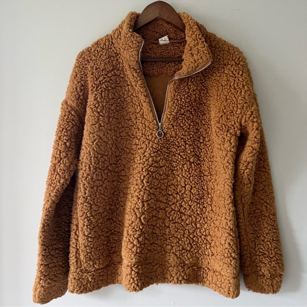 IJOAH Cozy Brown Sherpa Pullover Half Zip Size Medium